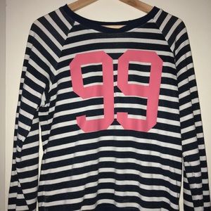 striped navy blue crewneck